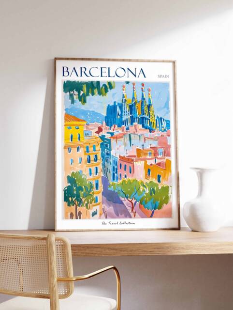 Barcelona Travel Poster Sagrada Familia, Spanish City Wall Art - image 1
