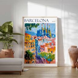 Barcelona Travel Poster Sagrada Familia, Spanish City Wall Art - thumbnail 2