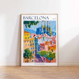 Barcelona Travel Poster Sagrada Familia, Spanish City Wall Art - thumbnail 3
