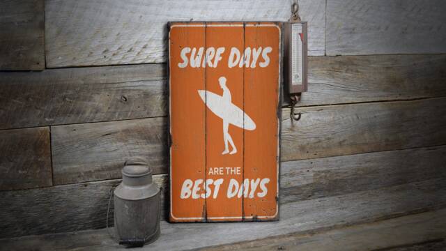 Surfing Day Decor Sign, Surfer Dude Signs, Surf Lovers, Lifestyle, Ocean Decor, Wooden Sign Wall - Old - image 1