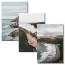 Canvas Set Of 3 - Seaside Views With Cliffs & Beach Landscapes, Gray Wall Art Print, Landscapes Hanging Piece - thumbnail 2