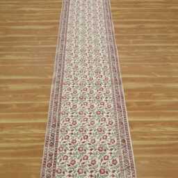 Hand Block Printed Cotton Runner Red Floral Kilim, Boho Hallway Rug - thumbnail 3