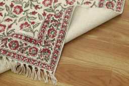 Hand Block Printed Cotton Runner Red Floral Kilim, Boho Hallway Rug - thumbnail 1