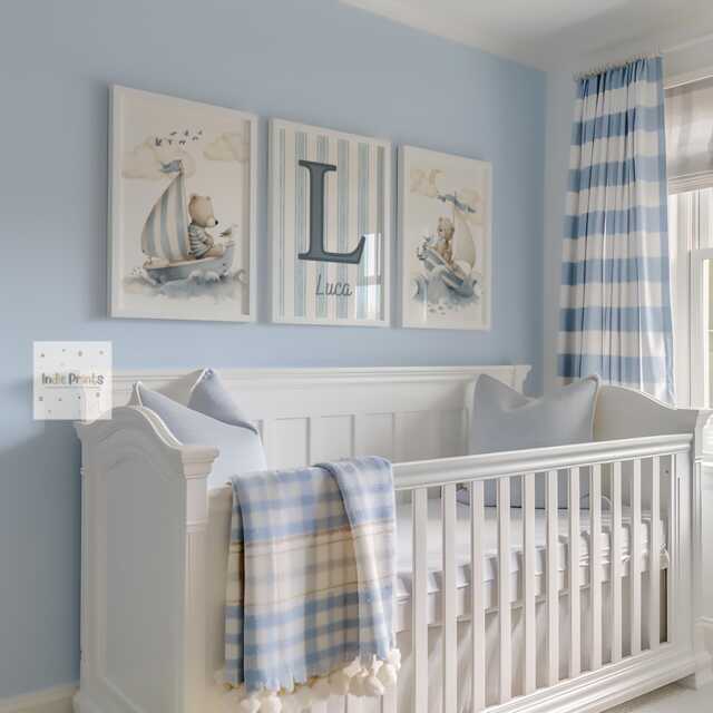 Boys Nursery Prints, Baby Boy Wall Art, Nautical Theme Nursery, Blue Decor, Print, Teddy Bear Navy, Ocean - image 1