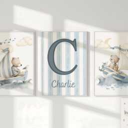 Boys Nursery Prints, Baby Boy Wall Art, Nautical Theme Nursery, Blue Decor, Print, Teddy Bear Navy, Ocean - thumbnail 2