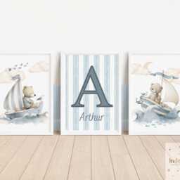Boys Nursery Prints, Baby Boy Wall Art, Nautical Theme Nursery, Blue Decor, Print, Teddy Bear Navy, Ocean - thumbnail 3