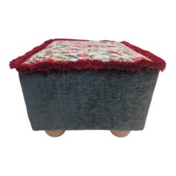 William Morris Tapestry Footstool Teal Base, Natural Wood Feet