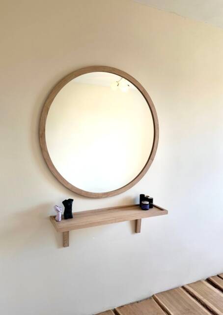 Round Wooden Mirror Wall Decor, Large Framed Decorative Bathroom Mirror, Oversized Oak Circle Vanity - image 1