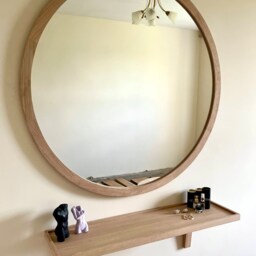 Round Wooden Mirror Wall Decor, Large Framed Decorative Bathroom Mirror, Oversized Oak Circle Vanity - thumbnail 2
