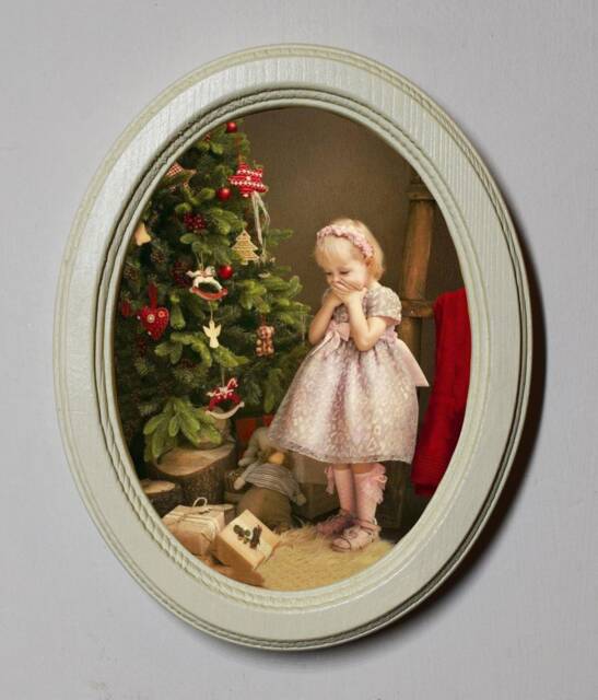 Oval Ivory Wooden Framed Picture, Wall Hanging, Home Decor, Christmas Joy - image 1
