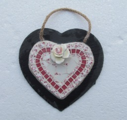 Vintage Crockery Mosaic Heart Wall Hanging On Slate - thumbnail 1