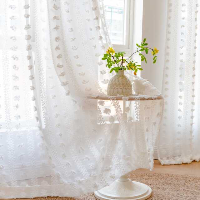 Custom Curtains White Bubble Pom Net Sheer Voile Curtain For Bedroom Living Room - image 1