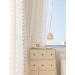 Custom Curtains White Bubble Pom Net Sheer Voile Curtain For Bedroom Living Room - thumbnail 2