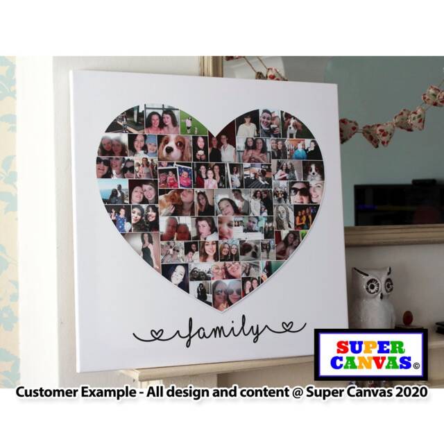 Family Heart Photo Shape Collage Wall Art Framed Canvas Print Unique Wife Husband Mum Dad Friend Birthday Mothers Day Gift - image 1