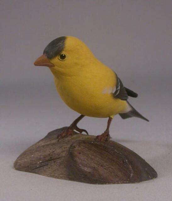 American Goldfinch Wooden Carved Bird - image 1
