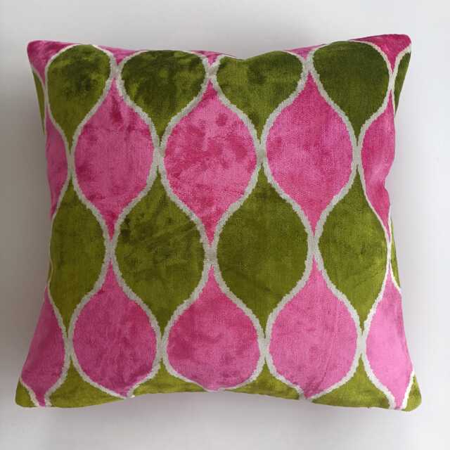 Silk Velvet Cushion Cover, Pink Ogival Turkish Jacquard Cushion, Ikat Decorative Pillowcase 16''x16''/40x40 cm - image 1