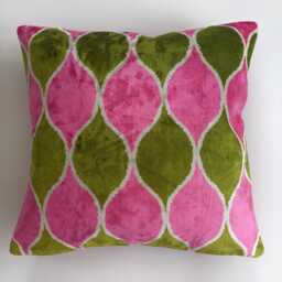 Silk Velvet Cushion Cover, Pink Ogival Turkish Jacquard Cushion, Ikat Decorative Pillowcase 16''x16''/40x40 cm