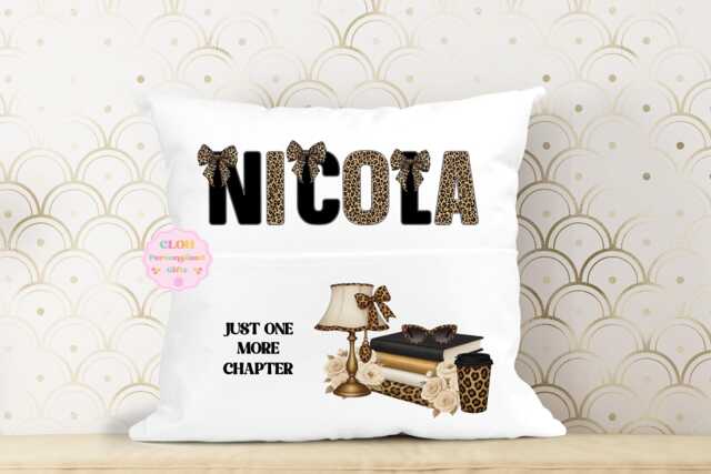 Personalised Leopard Print Book Pocket Cushion, Reading Pillow - image 1