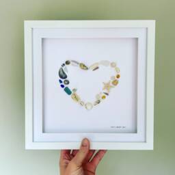 Sea Glass & Shell Heart Wreath Picture - Framed Coastal Wall Art Handmade in Cornwall - thumbnail 2