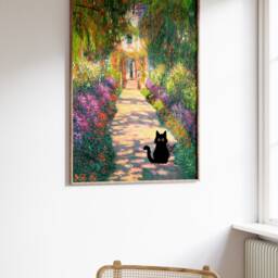 Monet Artists Garden Cat Print, Claude Poster, Art, Gift, Animal Floral Wall Art Decor, A1/A2/A3/A4 - thumbnail 2