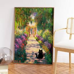 Monet Artists Garden Cat Print, Claude Poster, Art, Gift, Animal Floral Wall Art Decor, A1/A2/A3/A4 - thumbnail 3