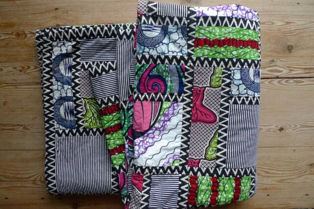 Handmade Quilt, Wax Print Cotton King Size Bedding Set, Wool & Cotton Blanket, Large Colourful Bedspread - image 1