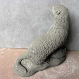 Otter, Fish Animal Sculpture, Figurine, Art, Sandstone, Antique Look, S 34 - thumbnail 4