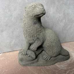 Otter, Fish Animal Sculpture, Figurine, Art, Sandstone, Antique Look, S 34 - thumbnail 3
