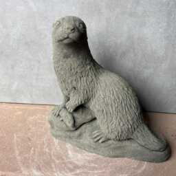 Otter, Fish Animal Sculpture, Figurine, Art, Sandstone, Antique Look, S 34 - thumbnail 2