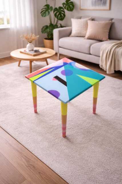 Funky Resin Coffee Table, Colorful Neon Painted Legs, Eclectic Pop Art - image 1