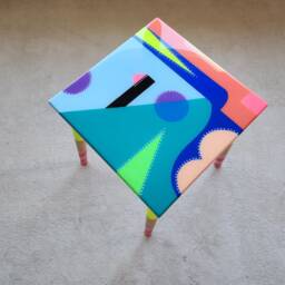 Funky Resin Coffee Table, Colorful Neon Painted Legs, Eclectic Pop Art - thumbnail 4