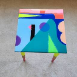 Funky Resin Coffee Table, Colorful Neon Painted Legs, Eclectic Pop Art - thumbnail 3