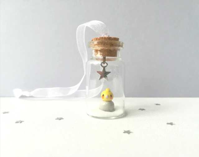 Cockatiel Christmas Decoration - Little Pottery in A Miniature Glass Bottle. Mini Bird Ornament - image 1