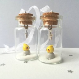 Cockatiel Christmas Decoration - Little Pottery in A Miniature Glass Bottle. Mini Bird Ornament - thumbnail 3