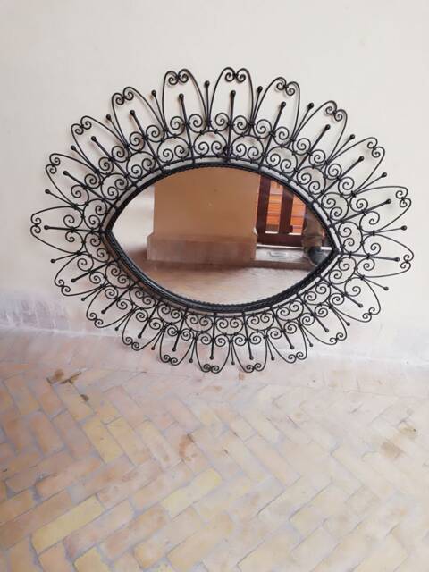 Moroccan Wrought Iron Mirror Handmade Eye-Shape Wall Decor - 90x60cm - image 1