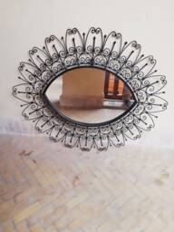 Moroccan Wrought Iron Mirror Handmade Eye-Shape Wall Decor - 90x60cm - thumbnail 1