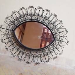 Moroccan Wrought Iron Mirror Handmade Eye-Shape Wall Decor - 90x60cm - thumbnail 3