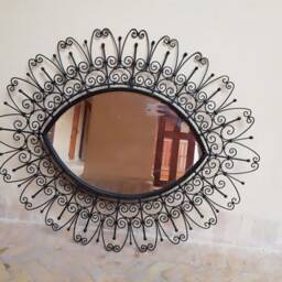 Moroccan Wrought Iron Mirror Handmade Eye-Shape Wall Decor - 90x60cm - thumbnail 4