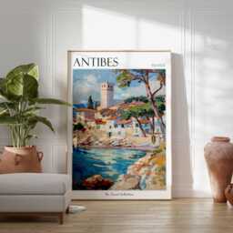 Antibes France Travel Poster French Riviera Coastal Art - thumbnail 2