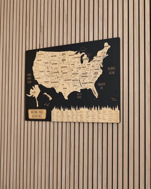 Travel National Park Map Wooden Wall Art, Us Wood 5Th Anniversary Gift, Apartment Decor Push Pin Poster - image 1