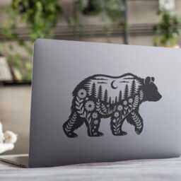 Bear Forest Vinyl Decal Floral Woodland Animal Sticker - thumbnail 3