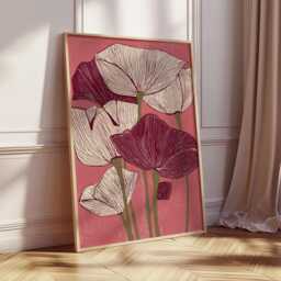 Modern Floral Art Print, Burgundy Poppy Wall Art, Minimalist Botanical Poster, Contemporary Flower Illustration, Abstract Home Decor - thumbnail 2