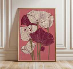 Modern Floral Art Print, Burgundy Poppy Wall Art, Minimalist Botanical Poster, Contemporary Flower Illustration, Abstract Home Decor - thumbnail 1