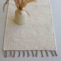 Runner Rug Cream 200 cm, Hallway Rug, Kitchen Bathroom Cotton Living Room Area Hand Loomed Boho Unique - thumbnail 3