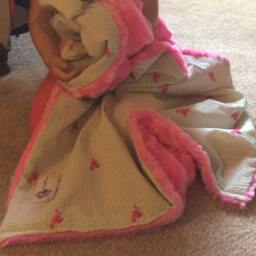 "Lime Seersucker & Pink Flamingo Baby Blanket ""Dd's Mingo's" - thumbnail 3