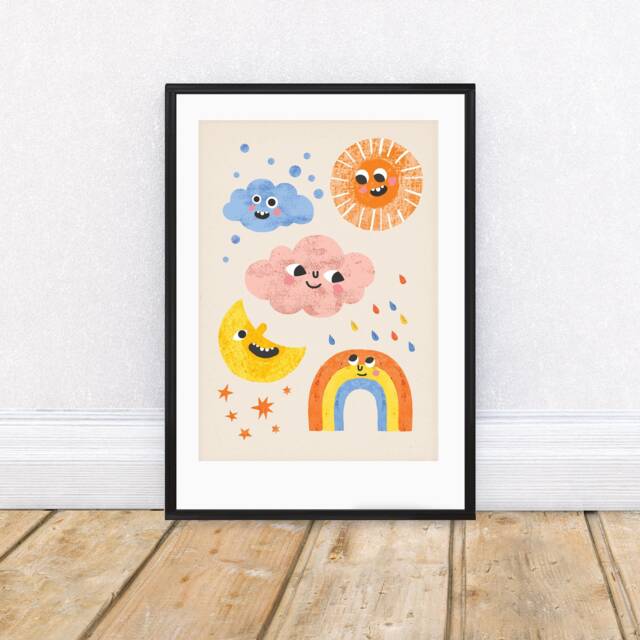 Weather Faces Art Print - Sun, Cloud, Rainbow For Nursery Decor Or Kid's Bedroom - image 1