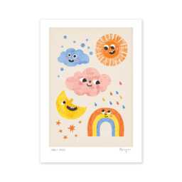 Weather Faces Art Print - Sun, Cloud, Rainbow For Nursery Decor Or Kid's Bedroom - thumbnail 2