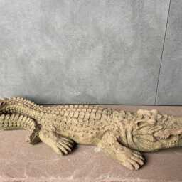 Crocodile Caiman Animal Figure Sculpture Art Sandstone Antique Look S 35 - thumbnail 4