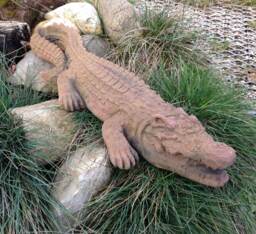 Crocodile Caiman Animal Figure Sculpture Art Sandstone Antique Look S 35 - thumbnail 1