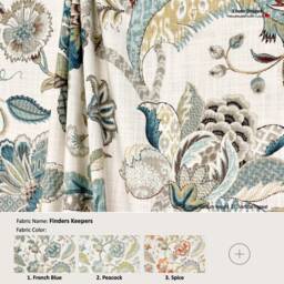 Finders Keepers 3 Colors French Blue Peacock Spice Jacobean Floral Flower Cotton Curtain Pleated, Lined Drapery Offered As Upgrades - thumbnail 1